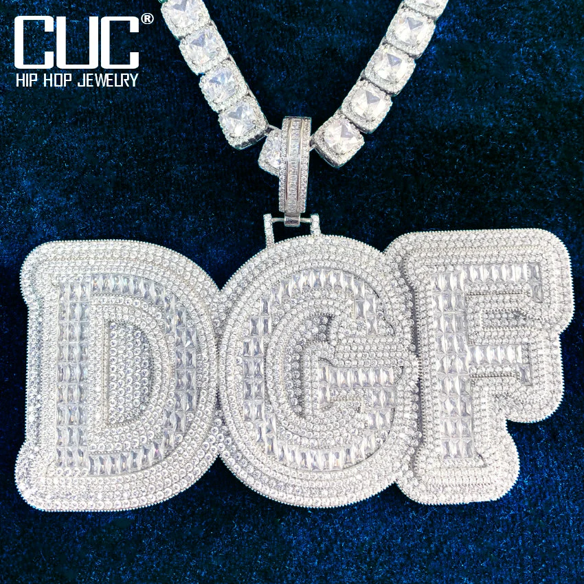 

Custom Big Baguette Zircon Letter Name Pendant Men HipHop Necklace Chain Customized Heavy Rock Rapper Jewelry