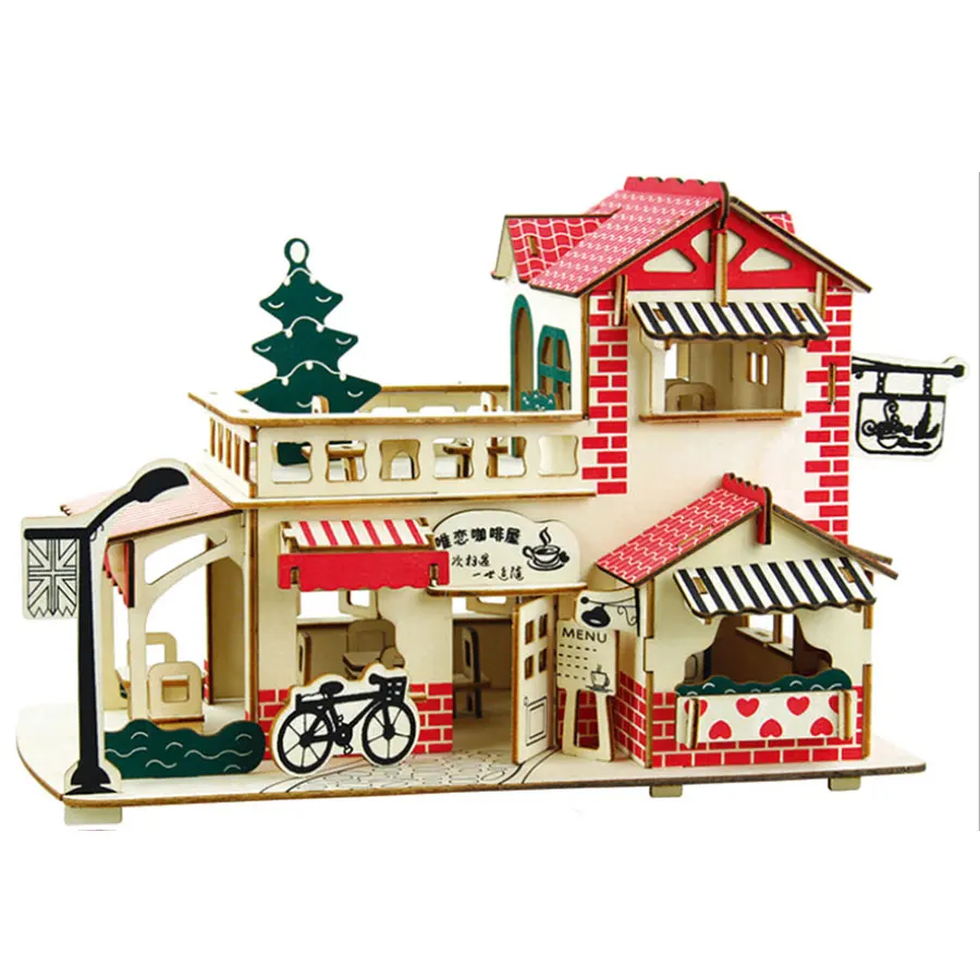 Лазерная печать романтическая Кофейня строительные блоки модель 3D Строительные