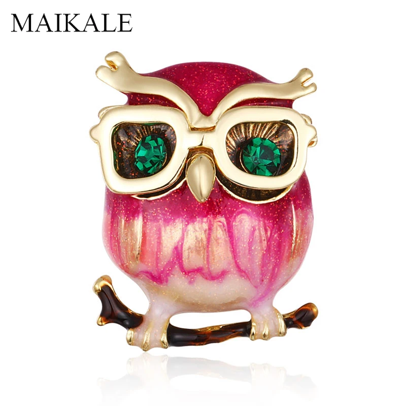 

MAIKALE Colorful Enamel Owl Brooch Pins Blue Crystal Eyes Cartoon Bird Brooches for Women Shirts Suit Girl Bag Accessories Gifts