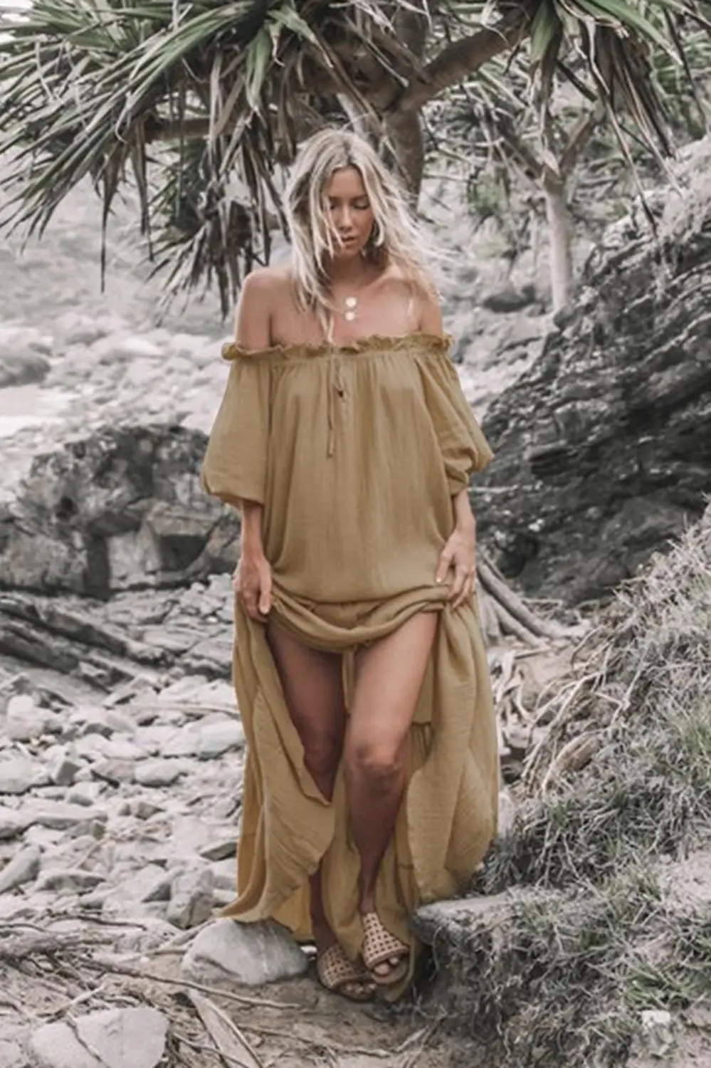 

Linglewei New Spring and Summer Women's Dress Slash neck Batwing Sleeve strapless Frenulum Street trendsetter dress