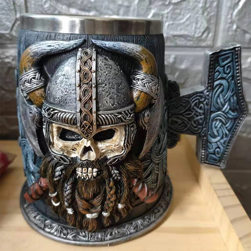Средневековые пиратские пивные кружки викингов 3D кружка из смолы и нержавеющей
