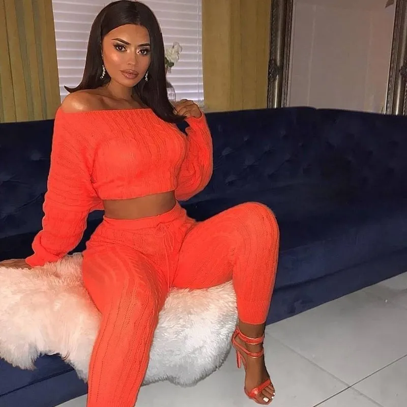 Женский теплый костюм из 2 предметов Зимний вязаный для отдыха с открытыми