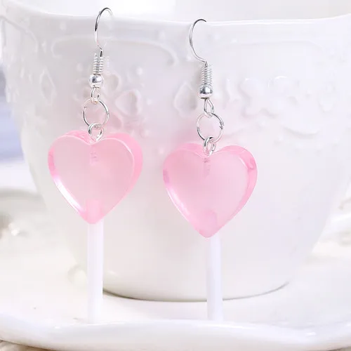Transparent pink 1 пара, женские серьги, полимерные, ремесло, конфеты, леденец, bff, дружба, Висячие серьги для женщин, детей, ювелирные изделия - Окраска металла: Transparent pink