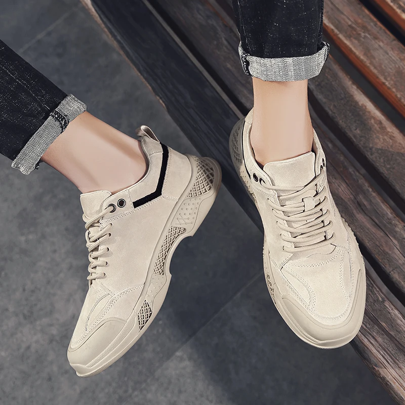 

Casual genuine Leather Shoes Men Lace Up cow leather Sneakers New Fashion outdoor Breathable Soft Mens Shoes Flat Men