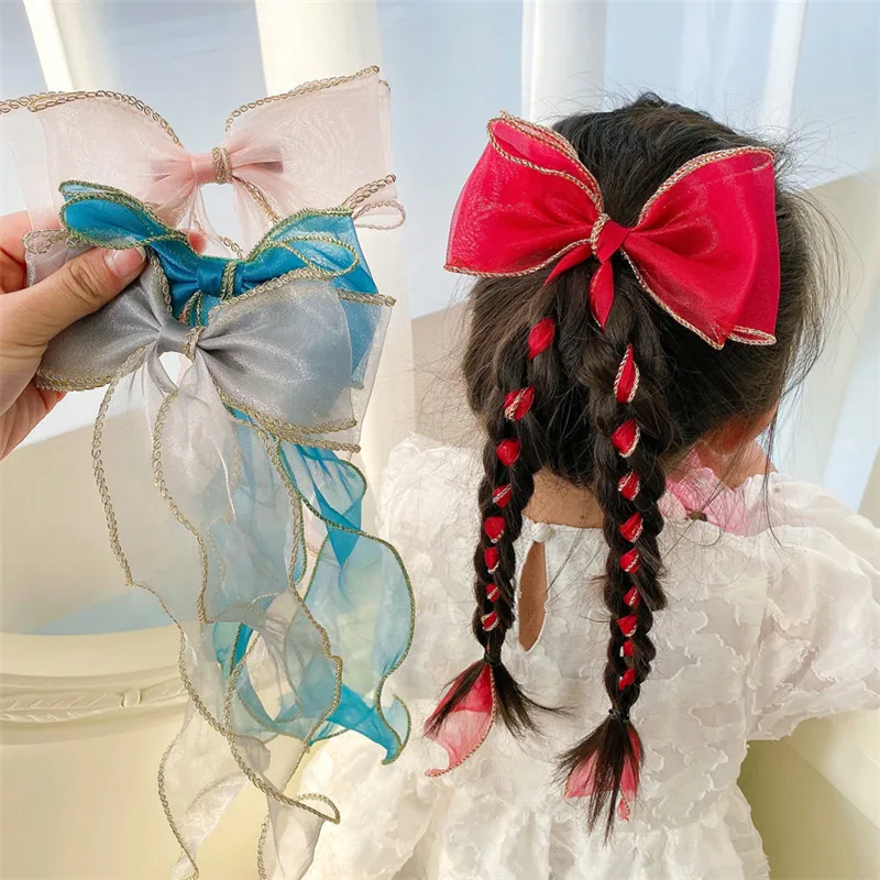 

2021 Children Ribbon Lace Bow Ornament Hair Clips Girls Sweet Barrettes Hairpins Princess Hair Scrunchies Kids Hair Accessories