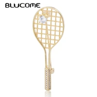 blucome exquisite mini badminton racket brooch copper zircon jewelry for women men clothing sweater coat fashion pin accessories