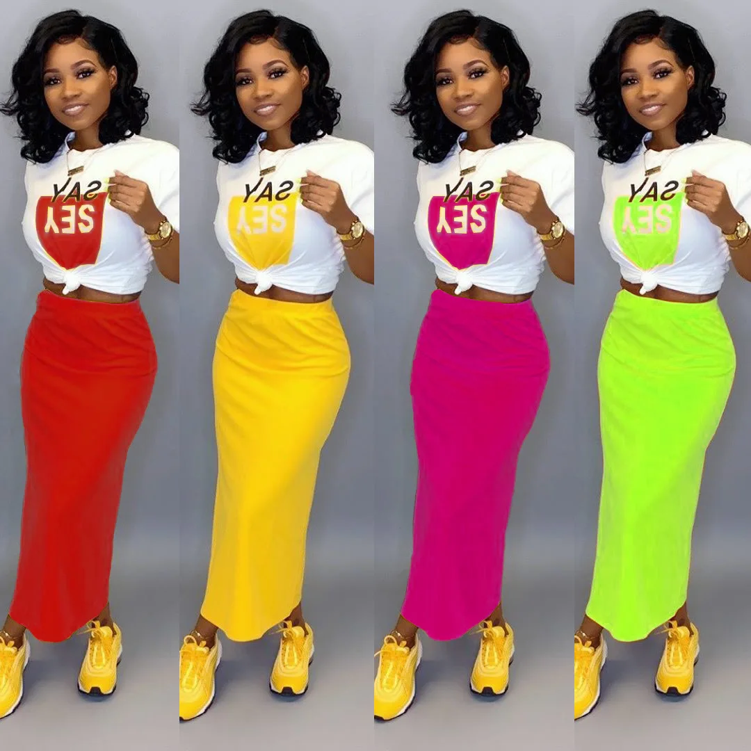 2019 лето осень женский комплект короткий рукав буквенный принт футболка бодикон