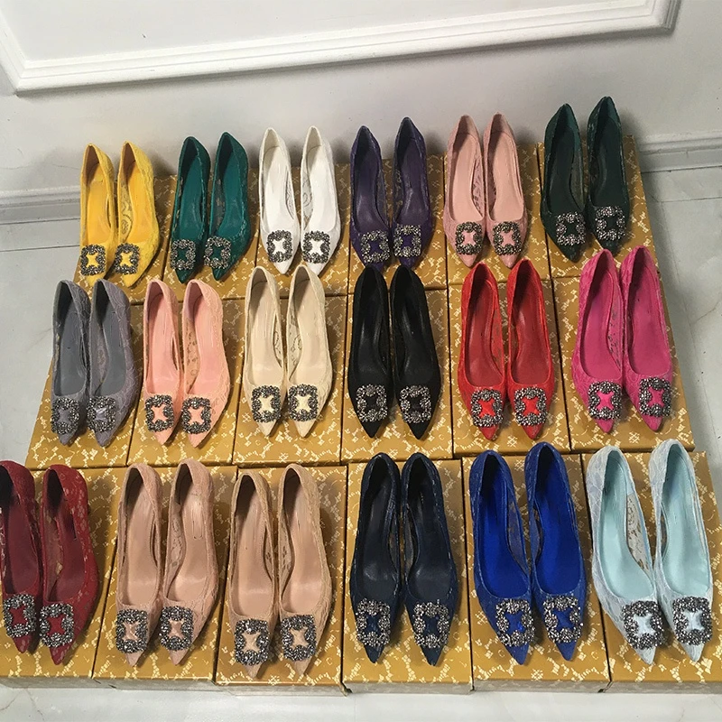 

2021 кружевные туфли с острым носком на высоком каблуке, сетчатые дышащие сандалии на шпильке, черные туфли большого размера на плоской подошве