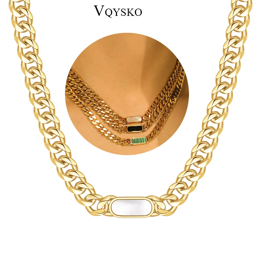

Fashion Women Curb Link Chain Necklace With Shell Charm Gold Color Tone Stainless Steel Female Clavicle Chains Chokers Wholesal