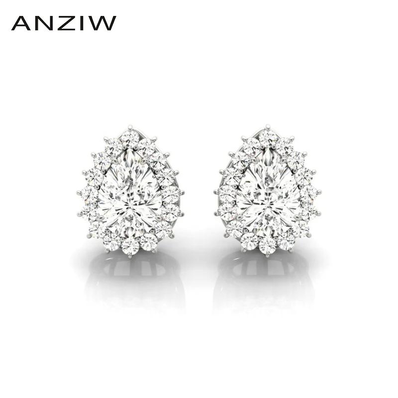 ANZIW 925 пробы серебро Для женщин Обручение серьги-гвоздики 0 3 карат груша Halo boucles