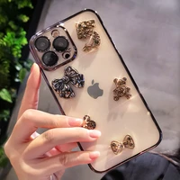 luxury rhinestone gem diamond soft phone case for iphone 13 pro max 13 pro little bear glitter transparent protection cover case