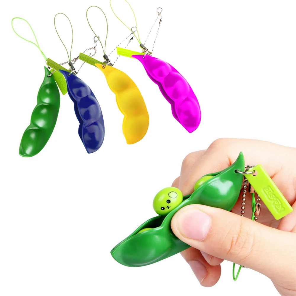 

1pc Squeeze Relax Toy Peas Beans 2 IN 1 Keychain Dimple Squishy Stress Relief Fidget Toys Decompression Antistress Reliever Toys