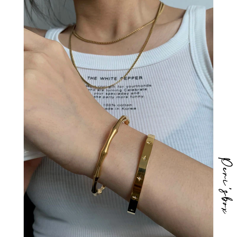 

Peri'sbox Non Tarnish Chunky Bamboo Stainless Steel Bangle Waterproof Gold Color Starbrust Bangles Women Vintage Jewelry 2021