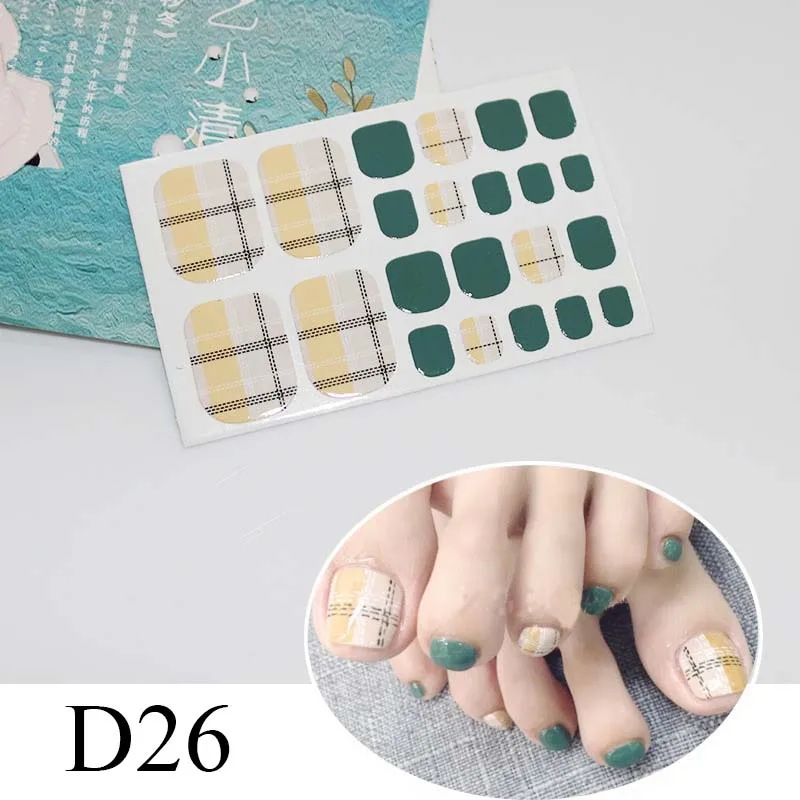 

D26 Foot Nail Sticker Green pattern DIY Manicure Slider Embossed Adhesive Nail Art Tips Decorations Decals