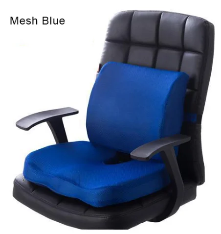 Mesh Blue 2 в 1 бамбуковое волокно с эффектом памяти, подушка для сиденья, Подушка для спины, медленный отскок, поддержка талии, набор для дома, офиса, забота о здоровье, Подушка для стула - Цвет: Mesh Blue