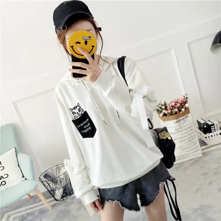 

WFF Sweater Women's Hooded Thin New Long Sleeve Spring Korean Student Loose Pullover Oversized Pullover Fashion Sweatshirt Women