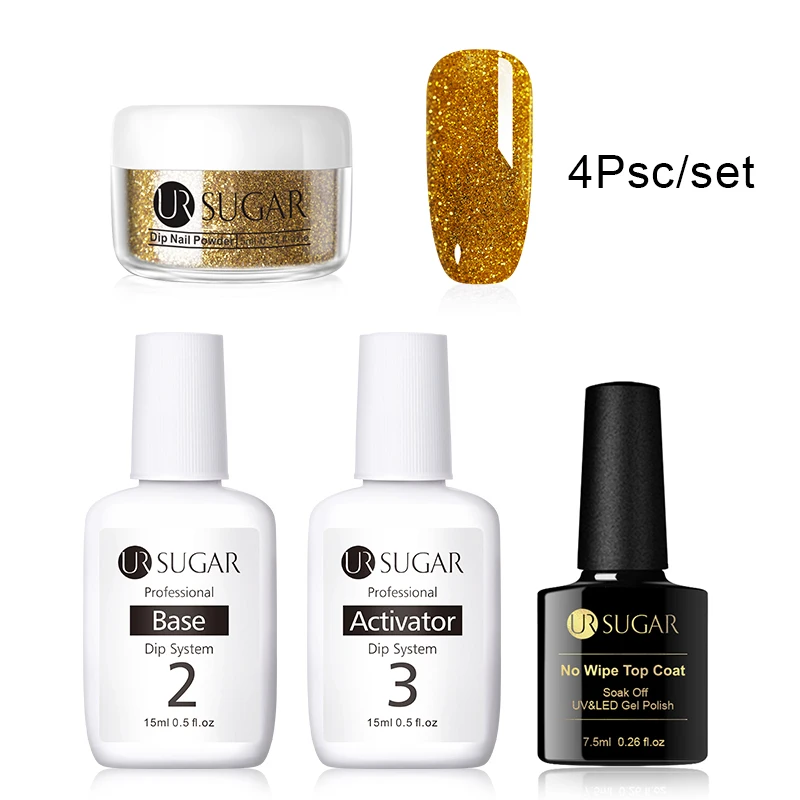 4Pcs set 17 Ur Sugar 5 мл Dip ногтей Порошковая голографическая блеск градиент Сияющий хромированный пигмент погружающийся порошок Набор для украшения ногтей DIY - Цвет: 4Pcs set 17