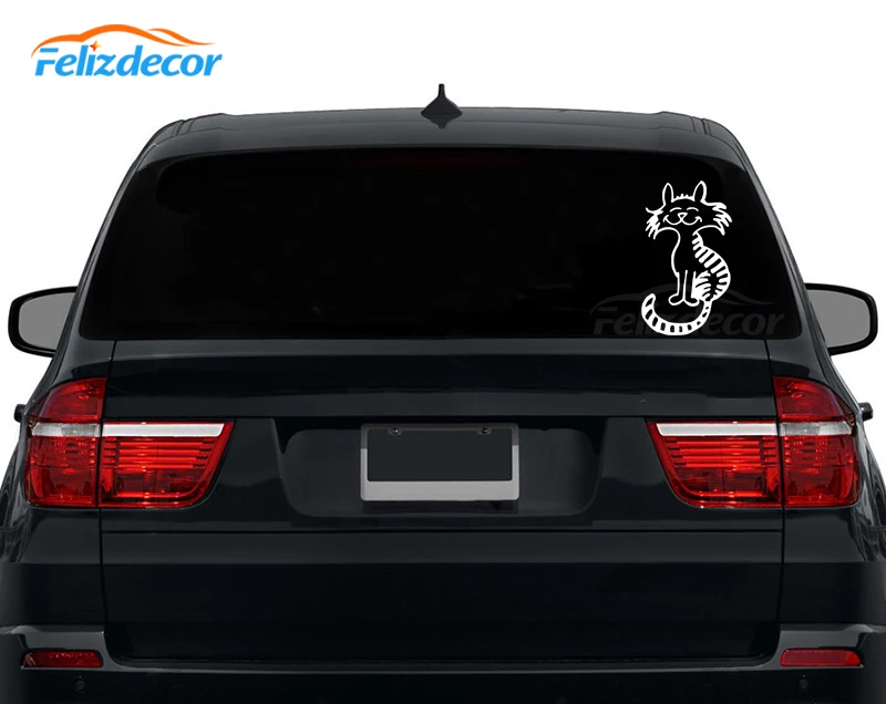 Сидящая на полу с улыбающейся кошкой Автомобильная наклейка для автомобиля