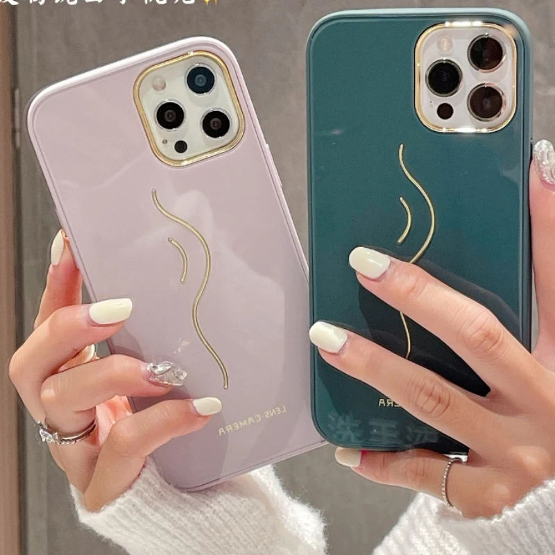 

sumkeymi Simple line glass material hard shell Phone Case For iphone 12 Pro Max 11 Pro Max 7 8 Plus X XS XR Silicone Frame