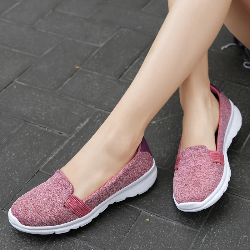 

Fashion Lightweight Elastic Band Slip-on Casual Shoes Women Summer Breathable Fitness Sneakers Ladies Non-slip Flat Walking Shoe