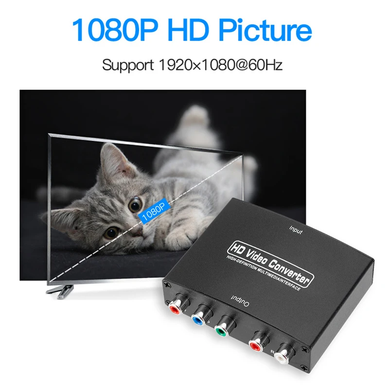 Для ТВ ПК DVD HDMI-совместим с 5 RCA компонентами YPbPr видео конвертер 1080P HD YPBPR компонент