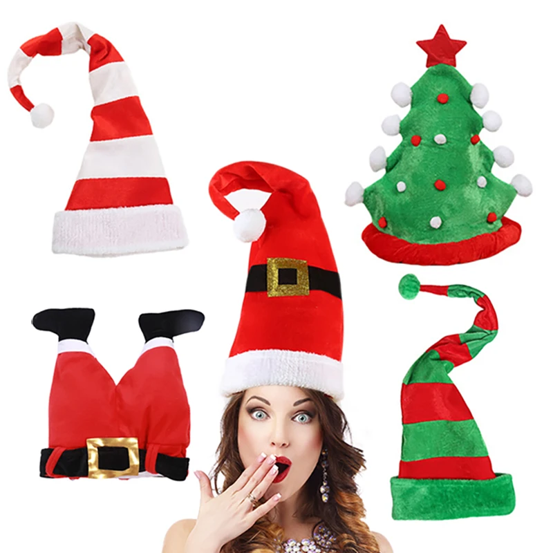 

1Pcs Funny Party Hats Christmas Hats Long Striped Felt Plush Elf Hat Holiday Theme Hat Christmas Party Spoof Head Decorations