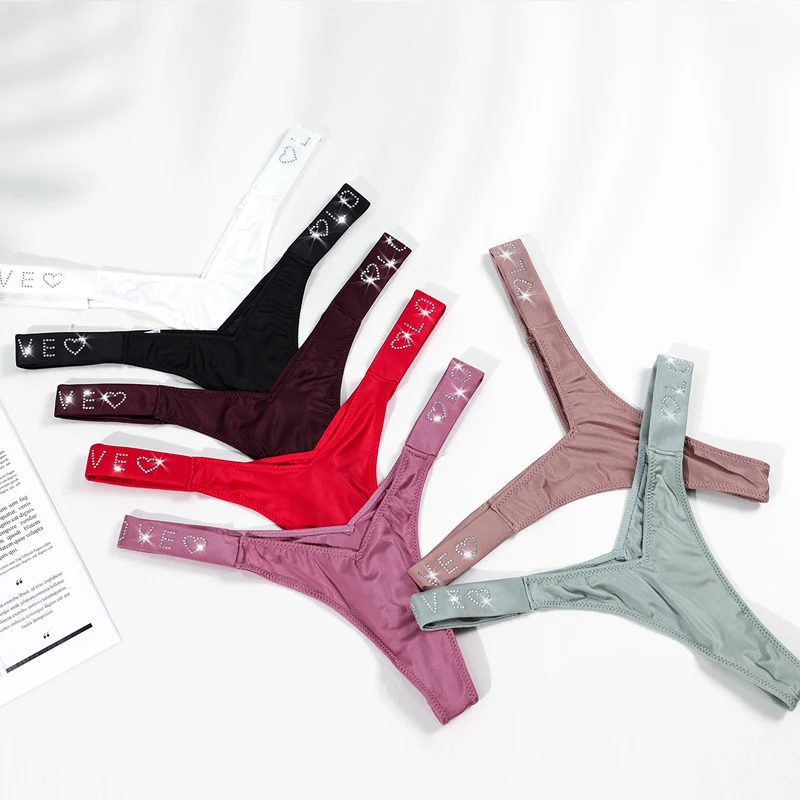 

Rhinestone Shiny V Thongs Satin Women's Panties Thin Sports Sexy Underwear Luxury Fitness Seamless Briefs Lingerie tanga