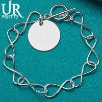 urpretty 925 sterling silver solid round eight character ot chain bracelet for man women wedding charm party jewelry gifts