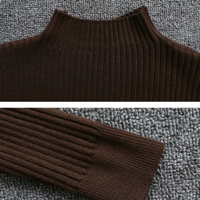 

#1007 Warm Knitted Dress Women Winter Elegant Turtleneck Sweater Dress Slim Long Sleeved Casual Korean Dress Knee Length