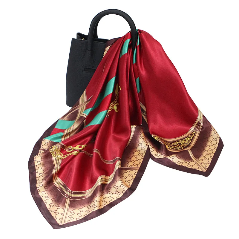 

New 90cm Imitation Silk Satin Printed Silk Scarf Women's Scarf All-match Korean Fashion Scarf Headscarf