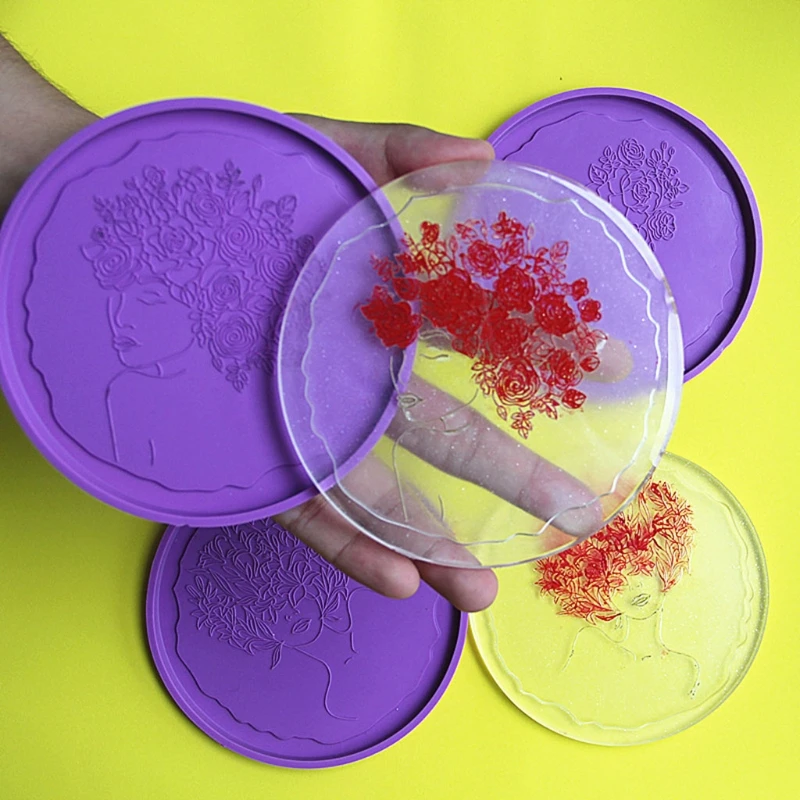 

634C 4 Pcs Irregular Flower Fairy Art Coaster Epoxy Resin Mold Flowers Beauty Women Cup Mat Silicone Mold DIY Crafts Home Tools