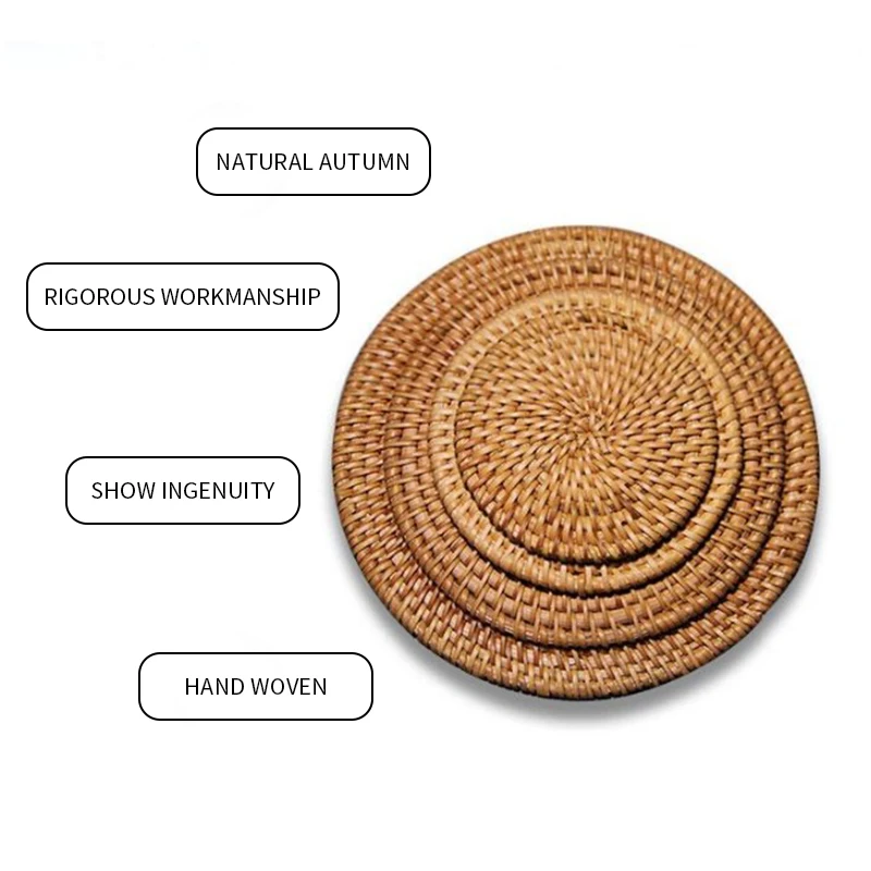 Круглые подставки из натурального ротанга чашка ручной работы коврик