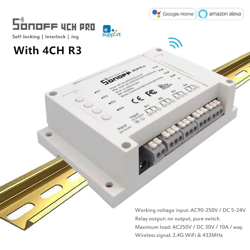 

Sonoff 4CH R3 Pro R3 433mhz 4 Gang RF Wireless Remote Wifi Smart Home Switch Inching Interlock Relay Alexa Google Home Ewelink