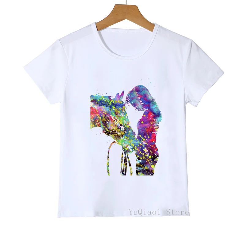 Детская футболка с акварельным принтом Love Horse, Белая Летняя Детская футболка с принтом животных, милая Повседневная футболка, топ с коротким рукавом