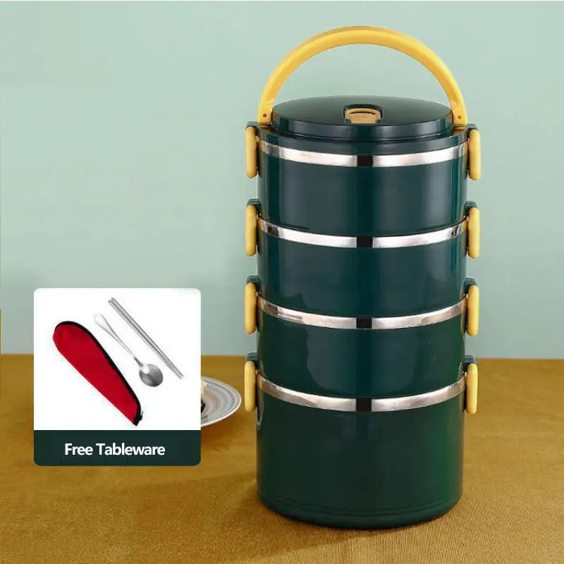 

Four Layer Plastic Stainless Steel Lunch Box With Tableware Food Container Thermos Storage Bento Box Large Capacity Lunchbox