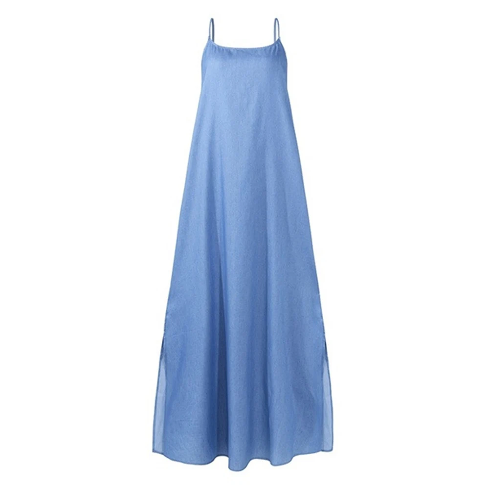 

Summer 2020 Women Dress Fashion Denim Sexy Sleeveless Maxi Boho Strap Dress