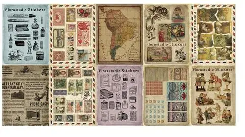 

10 Sheets/Set Vintage Paper Stickers DIY Scrapbooking Album Diary Craft Decor