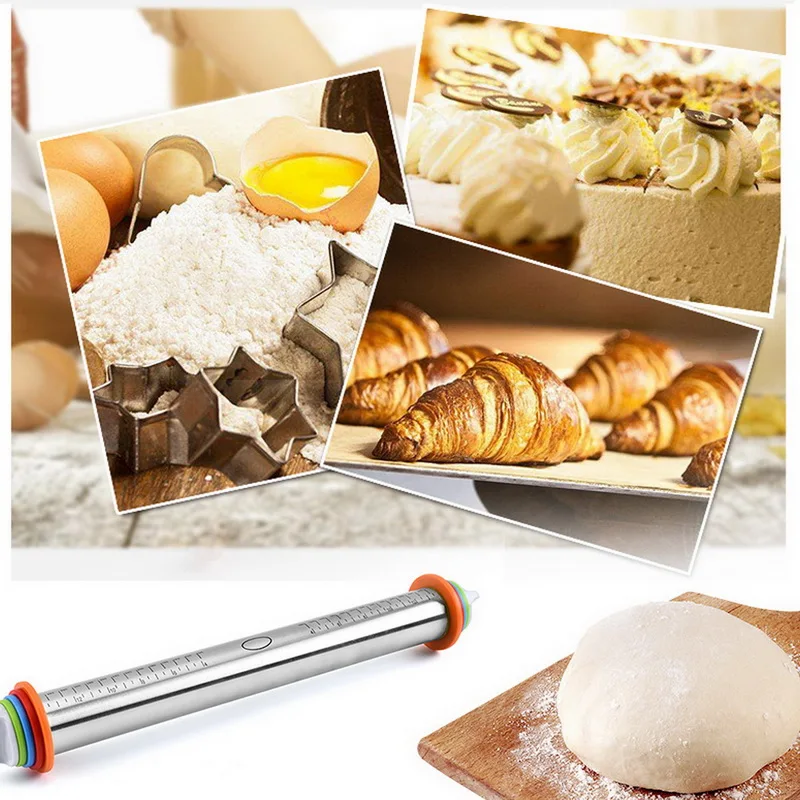 Скалка для теста ролик с 4 съемными регулируемыми толстыми кольцами кондитерский