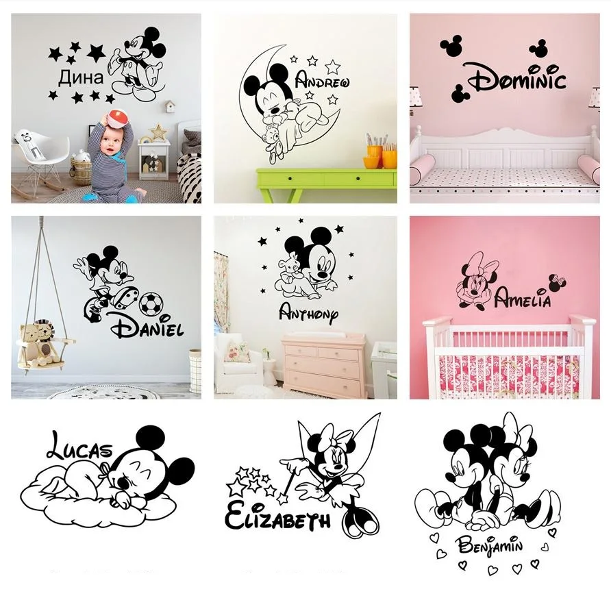 

Наклейка мультяшная Микки на заказ, милая декоративная наклейка на стену для детской комнаты, спальни, самоклеящаяся роспись, подарок