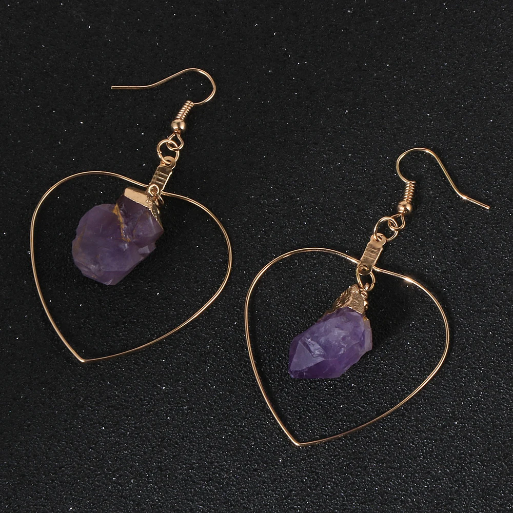 Серьги-подвески женские из натурального камня аметиста сердца | Украшения и