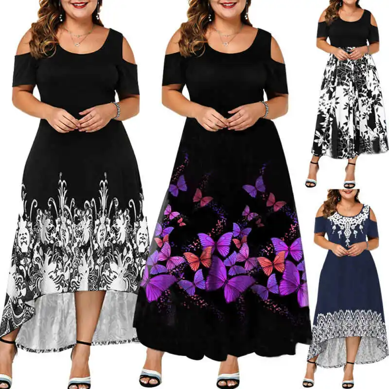 

Женское длинное платье с цветочным принтом, длинное платье в американском стиле, асимметричное платье с поясом и принтом на плечах, большие ...