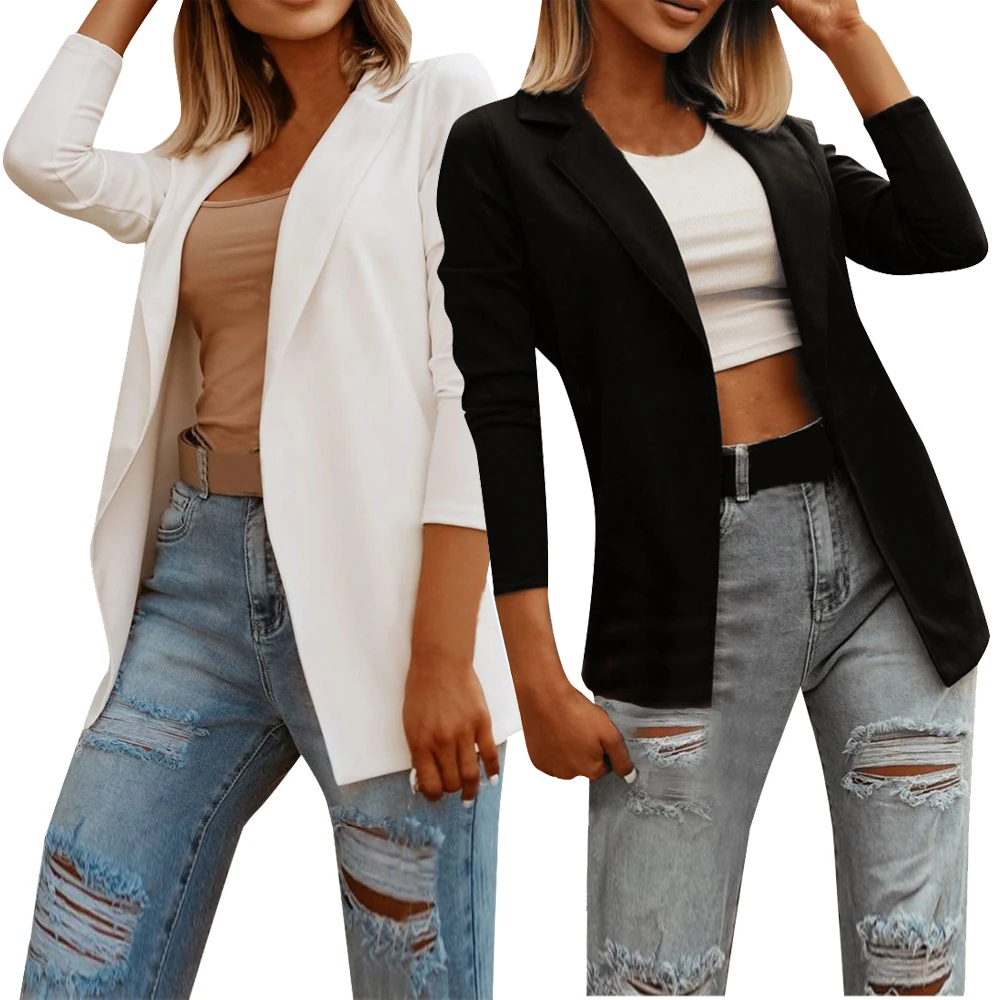 

Autumn women pure white black business women blazer jacket casual long-sleeved overalls office ladies slim blazer tops