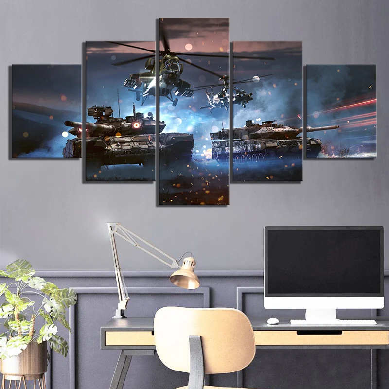 

No Framed 5 Pieces Battlefield 5 Video Game Aircraft and Tanks Wall Art Canvas Posters Pictures Paintings Home Decor for Bedroom