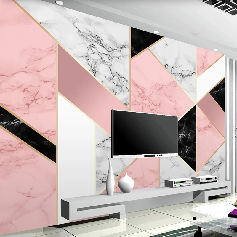Custom 3D Photo Wallpaper Mural Modern Pink Marble Pattern Abstract Geometric Living Room TV Background Wall Paper Home Decor |