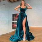 Женское длинное вечернее платье-русалка, элегантное платье на тонких бретельках без рукавов с разрезом, платье для выпускного вечера, 2021