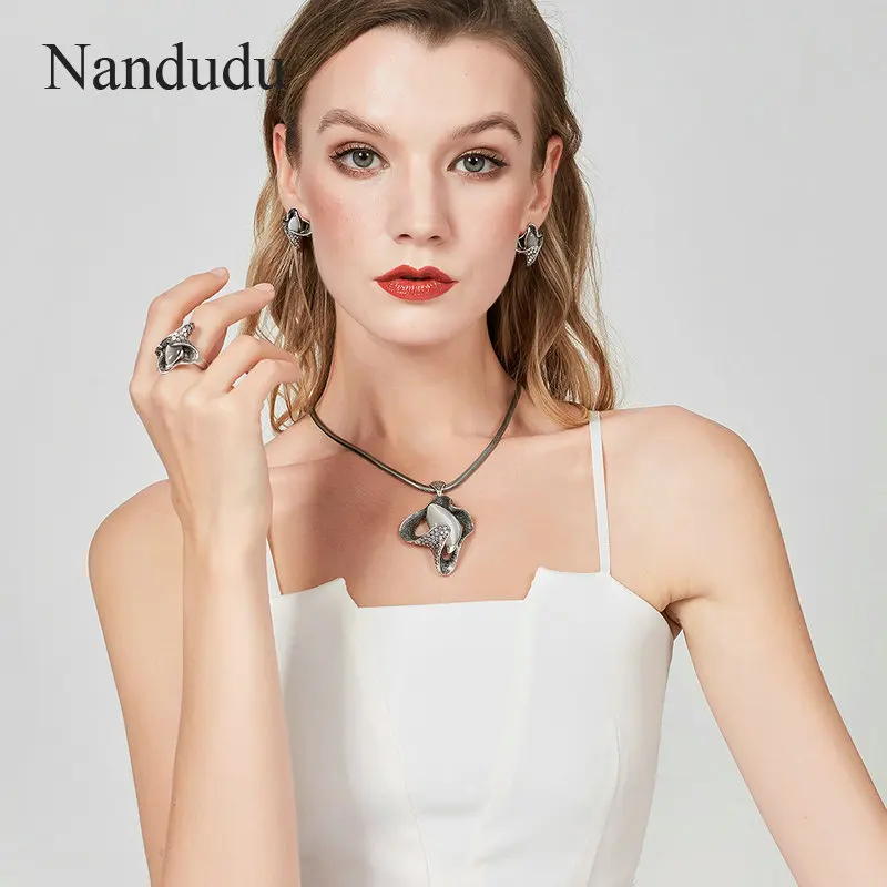 Nandudu, Ретро стиль, металл, с опалом, камень, пентант, ожерелье, серьги, кольца, ювелирные наборы, рок, панк стиль, ювелирная серия для женщин, подарок