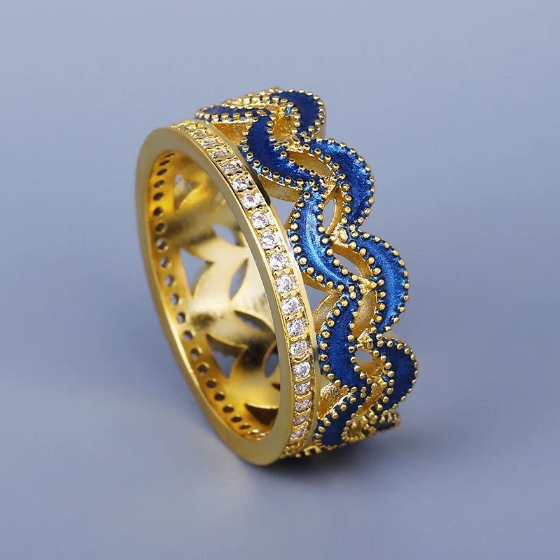 

Classic Women's Crown Ring Three-layer AAAA Zircon Jewelry Exquisite 18k Gold Ring Handmade Enamel Engagement Ring