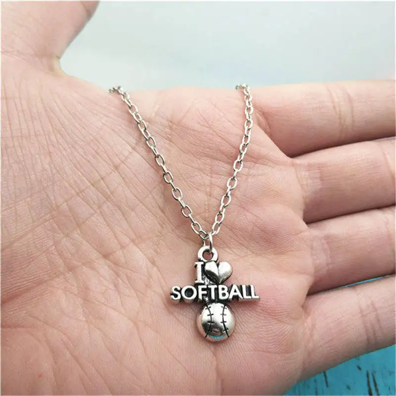 

I Love Softball Charm Creative Chain Necklace Women Pendants Fashion Jewelry Accessory ,Friend Gifts Necklace Women