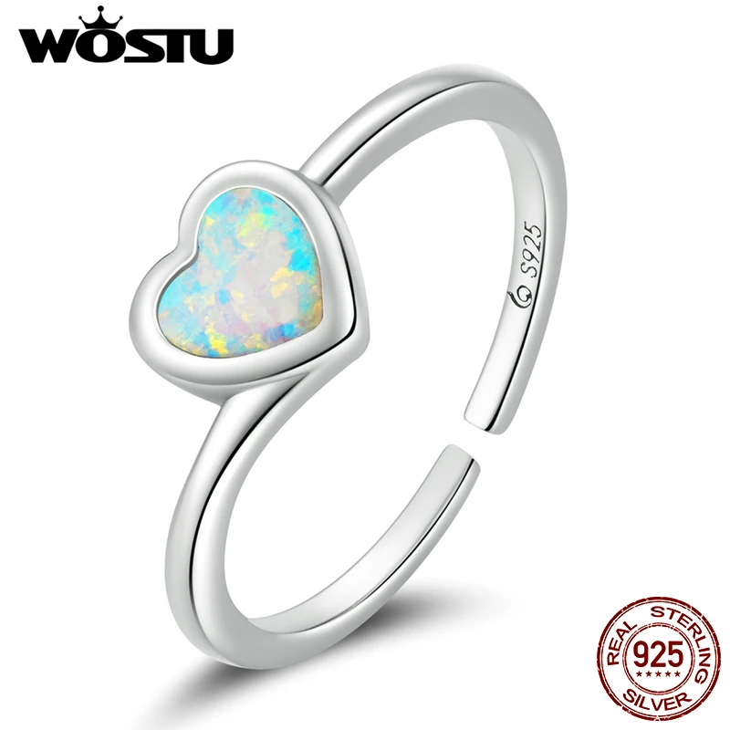 

Кольцо серебряное в форме сердца с опалом, регулируемое, для девушек и женщин