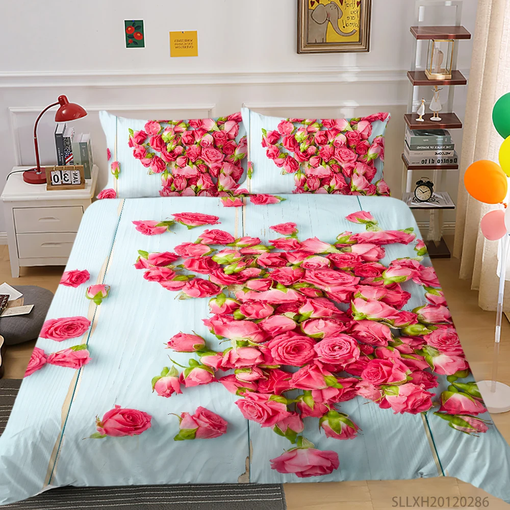 

Flowers Bedding Set 3D Printed Luxury Duvet Cover Set Pillowcase King Queen Full Double 2/3 Pcs Bedroom Decoration